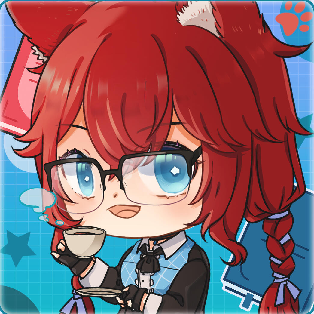 A picture of a chibi catgirl sipping tea